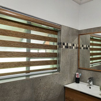 ZEBRA GOLD ROLLER BLIND - OPEN